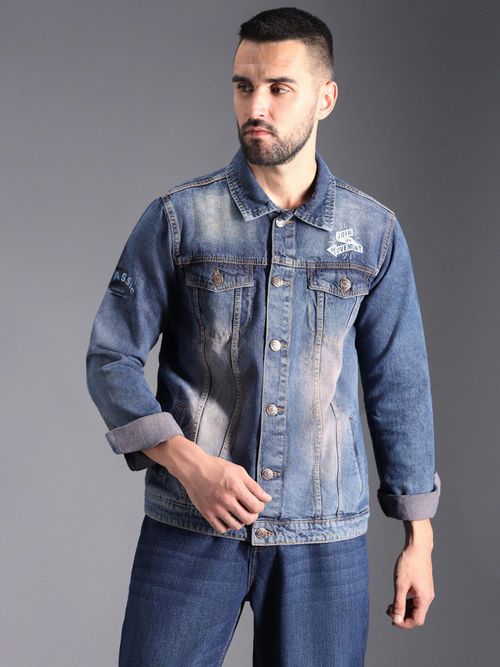 High Star Washed Spread Collar Long Sleeves Denim Jacket