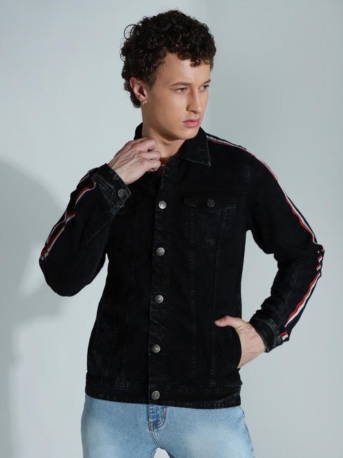 Buy High Star Spread Collar Long Sleeves Cotton Denim Jacket Online