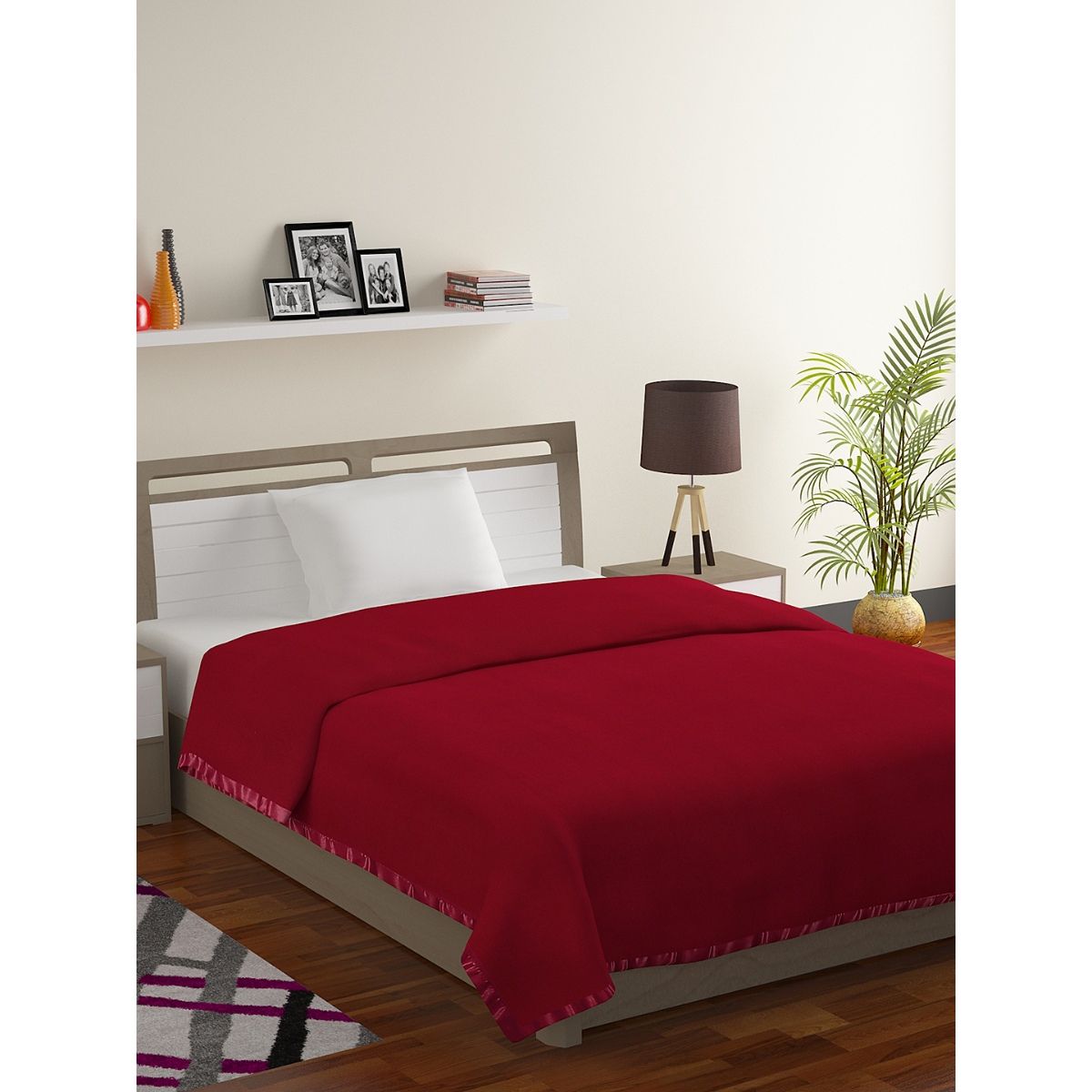 Bombay Dyeing 287 GSM 100 Polyester Maroon All Season Single Blanket