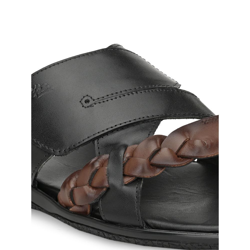 Buy Hitz Men's Black Leather Open Toe Slip-On Slippers Online