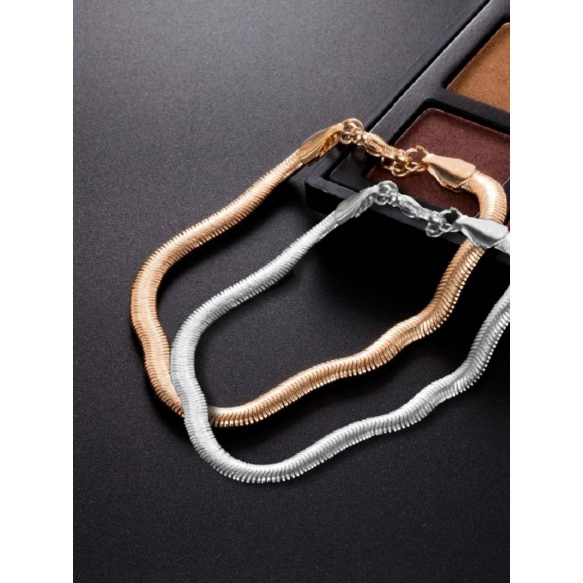 OOMPH Gold & Silver Tone Delicate Snake Chain Choker Necklace (Combo of 2)