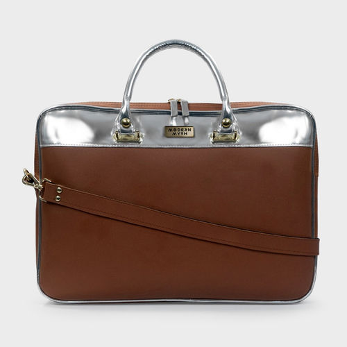 Modern Myth Hella Fine Brown Metallic Silver Laptop Sleeve Bag For Up To  15
