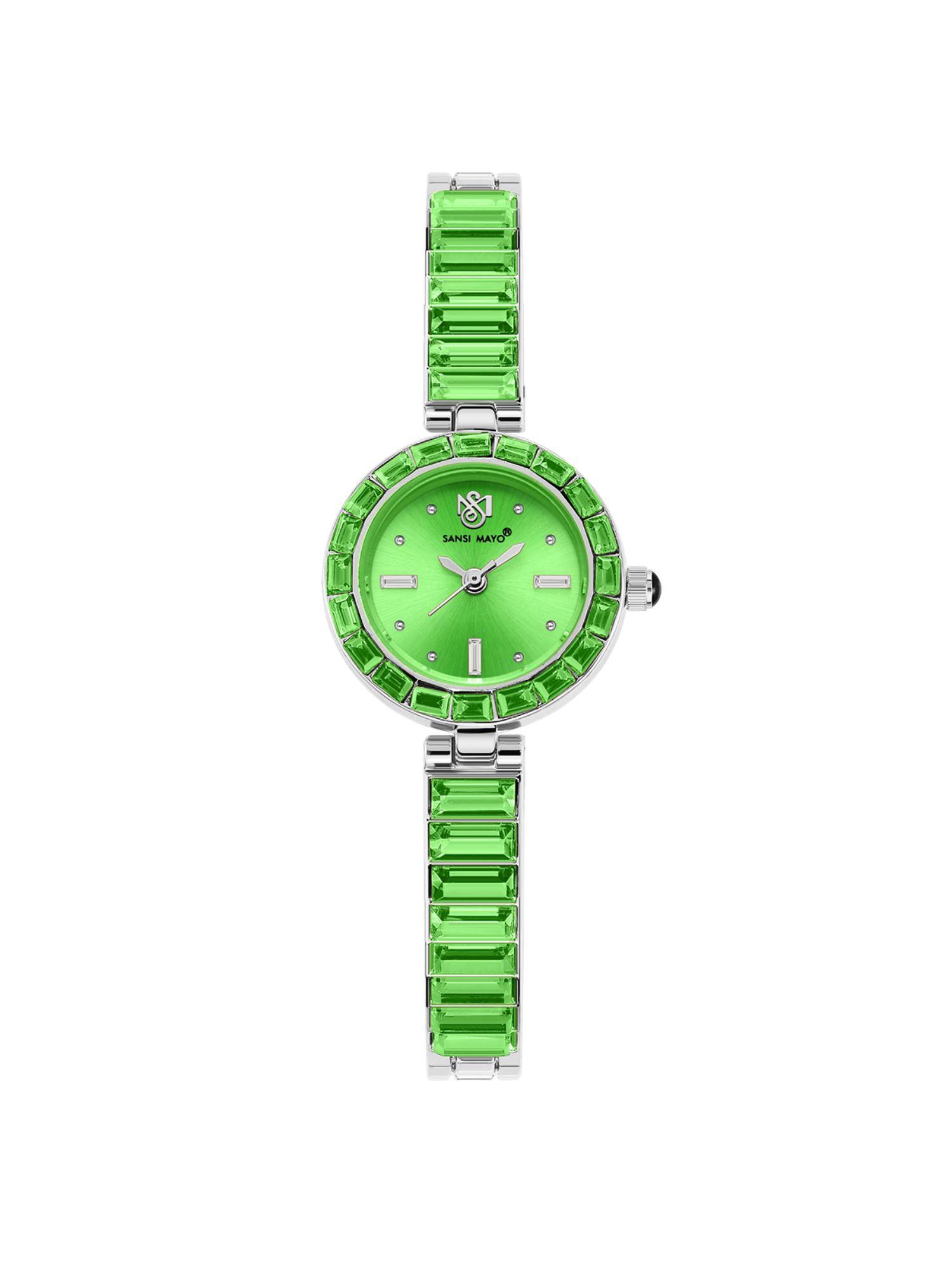 Sansi Mayo Egyptian Stone Japanese Quartz Movement Green Dial Analog Watch - SM-L-244-S-S-GE (M)