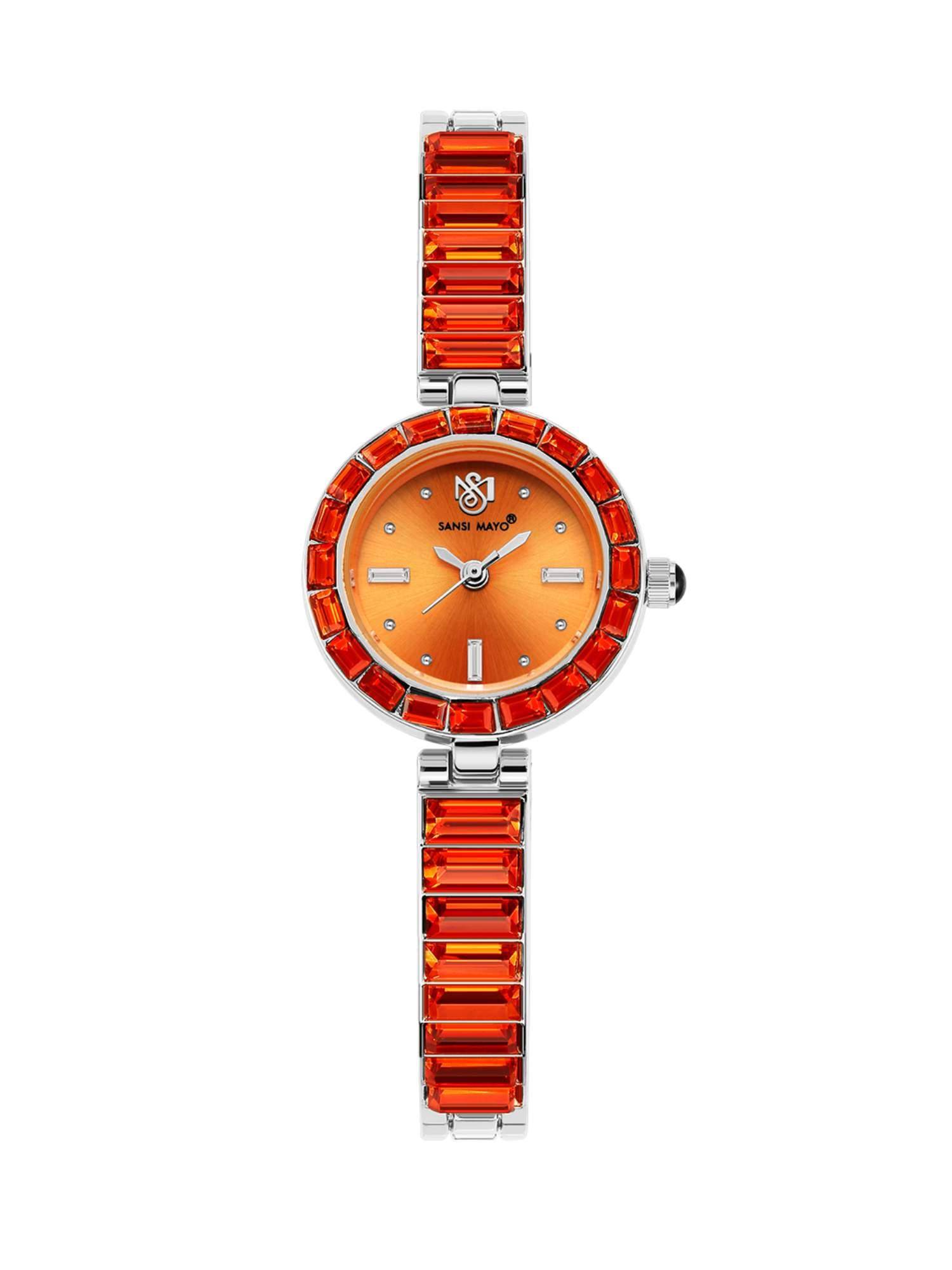 Sansi Mayo Egyptian Stone Japanese Quartz Movement Orange Dial Analog Watch - SM-L-244-S-S-OR (M)