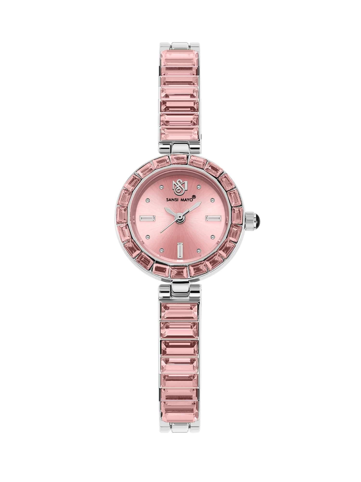 Sansi Mayo Egyptian Stone Japanese Quartz Movement Pink Dial Analog Watch - SM-L-244-S-S-PI (M)