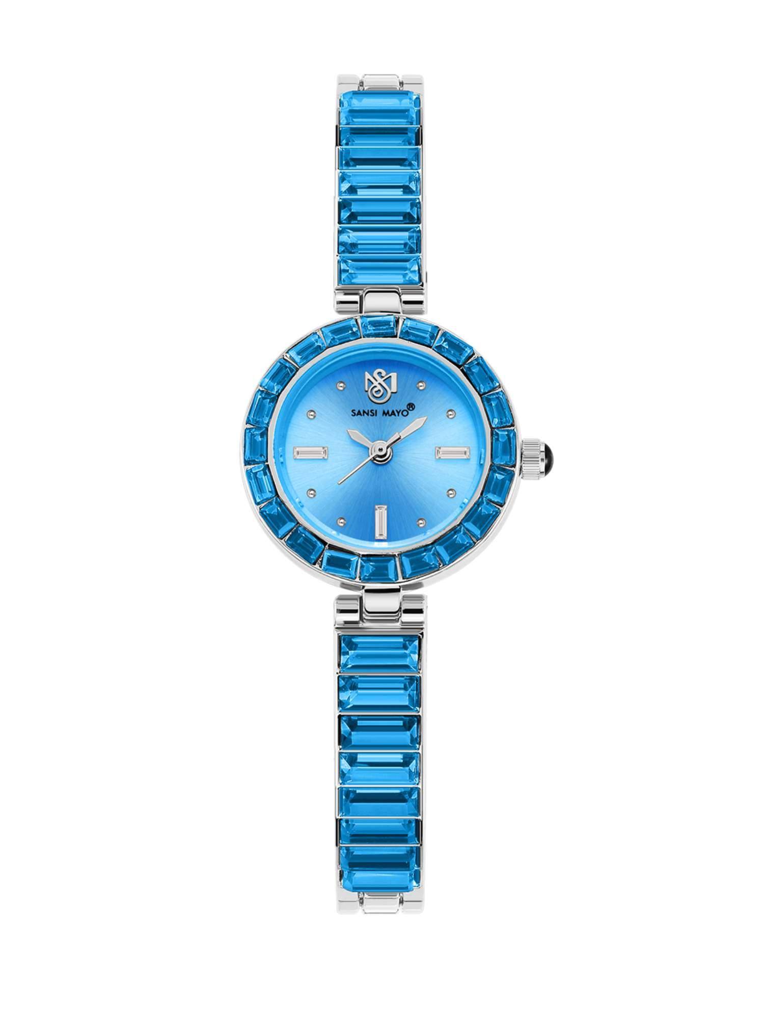 Sansi Mayo Egyptian Stone Japanese Quartz Movement Blue Dial Analog Watch - SM-L-244-S-S-SB (M)