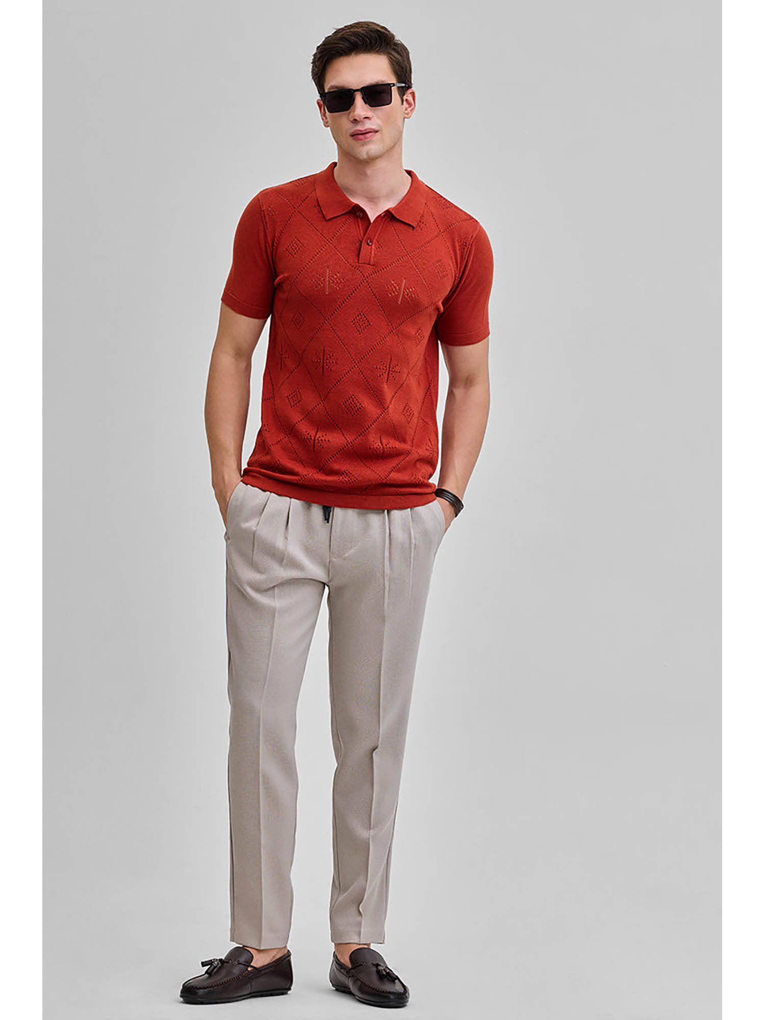 Snitch Red Buy Snitch Red Self-Design Knitted Half Sleeves Slim Polo T-shirt Online