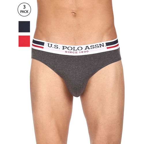 U.S. POLO ASSN. Men Assorted I006 Mid Rise Contrast Waist Briefs  Multi-Color (Pack of 3) (M)