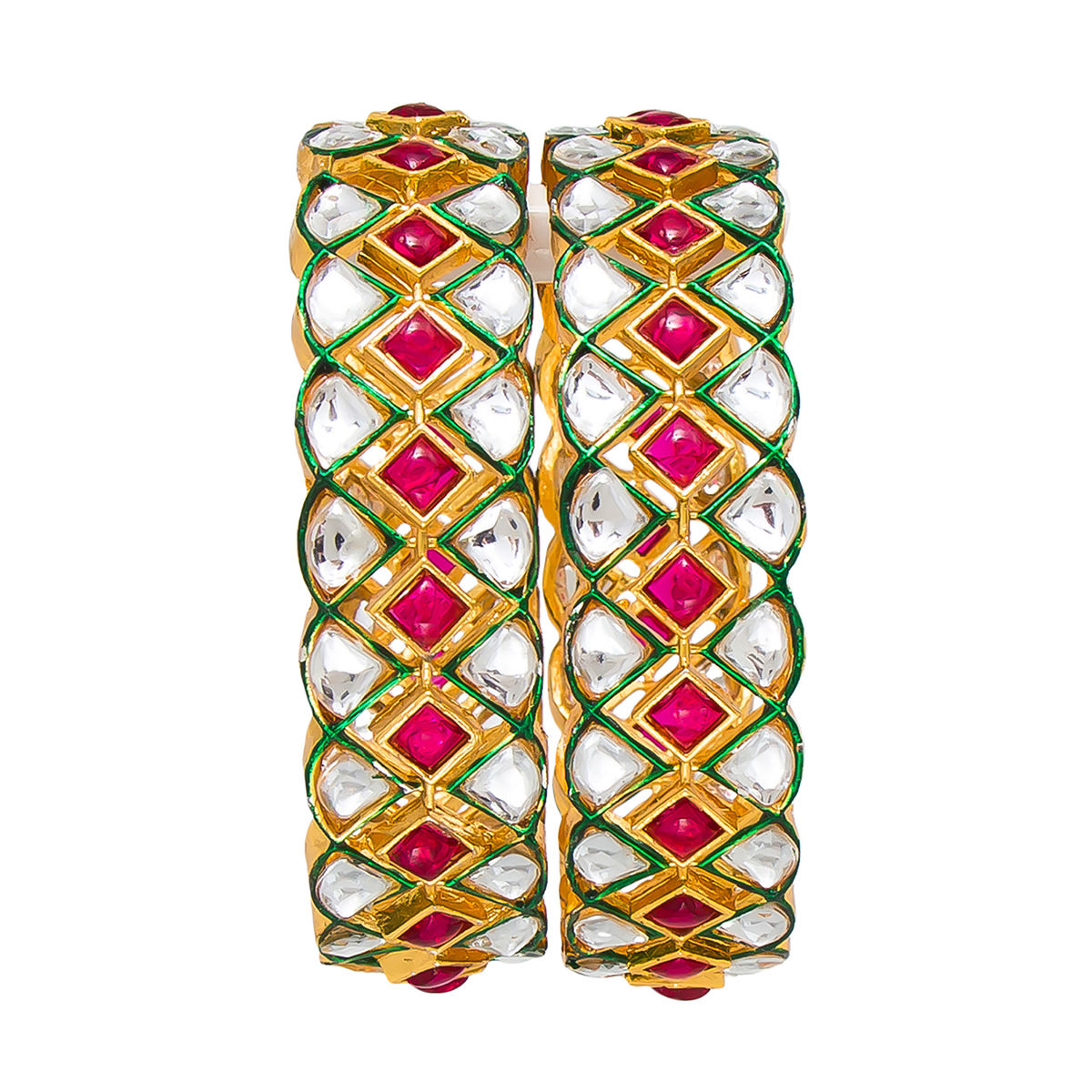 Azai by Nykaa Fashion Embellished Pink & Gold Bangles with Kundan