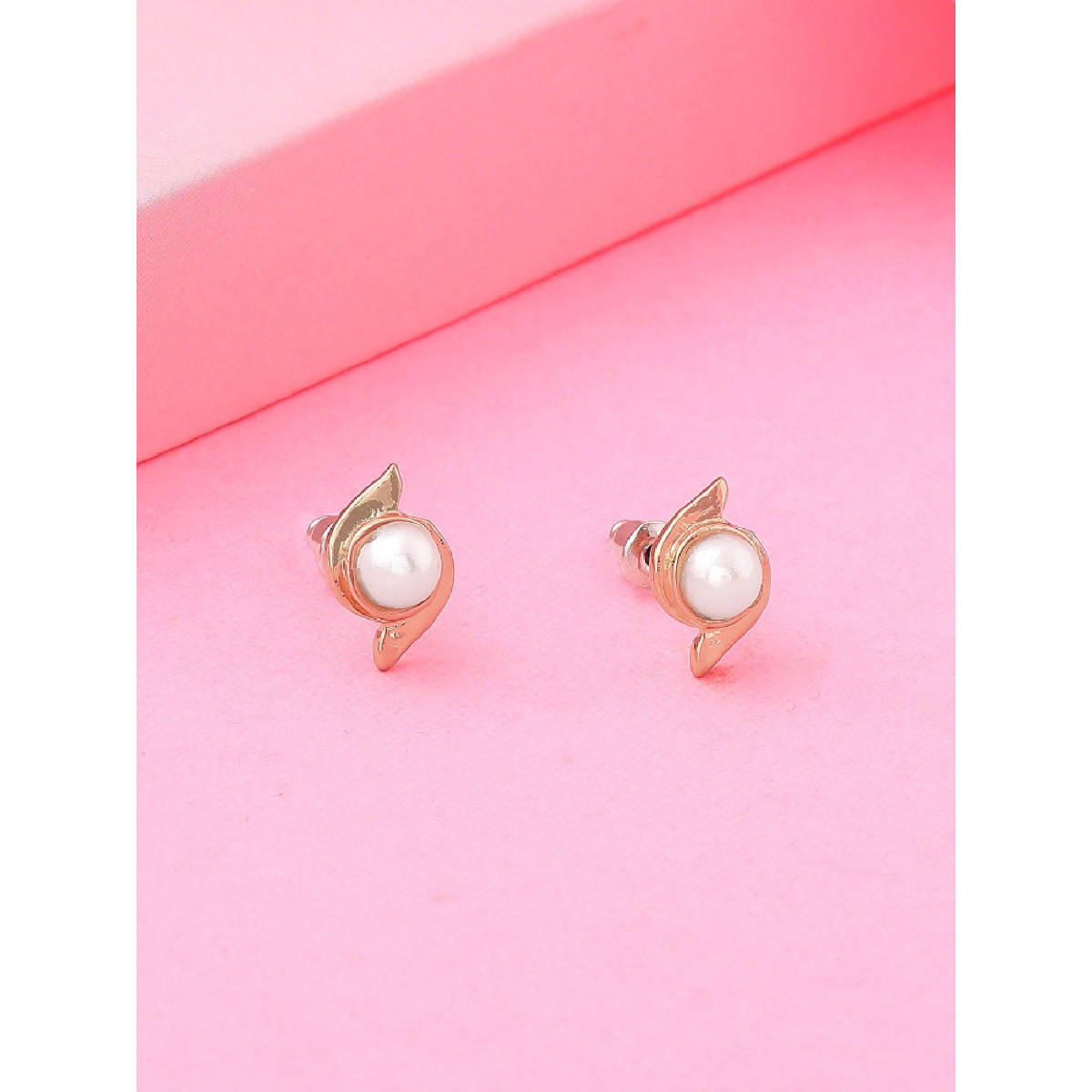 Estele Gold Plated Classic Designer Stud Earrings with Pearl for Women