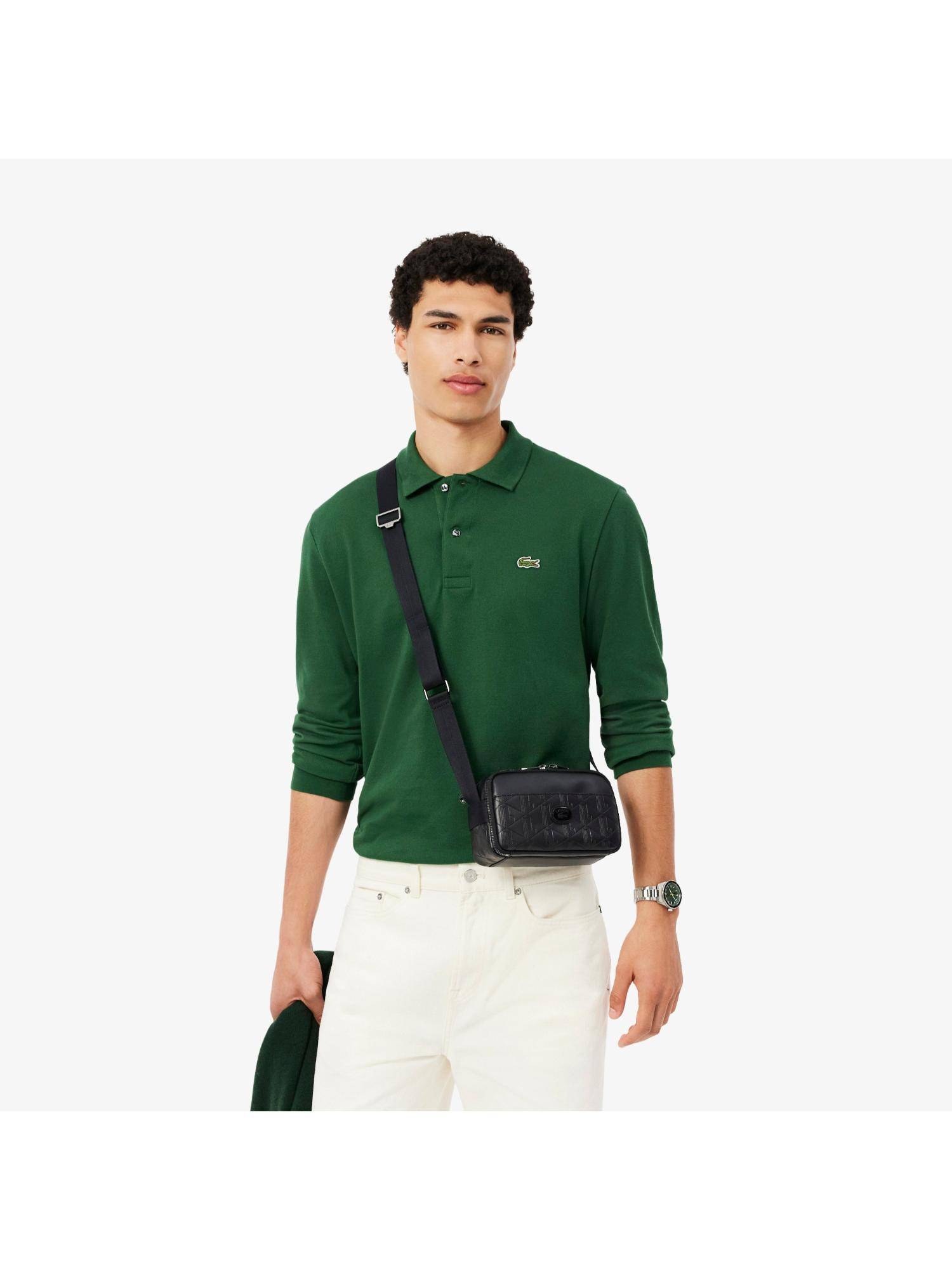 Lacoste Leather Monogram Sling Bag - Black