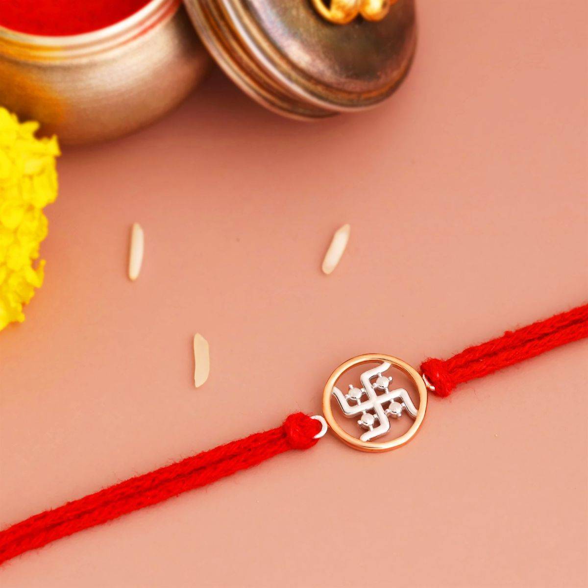 KuberBox Swastik 925 Sterling Silver Rakhi