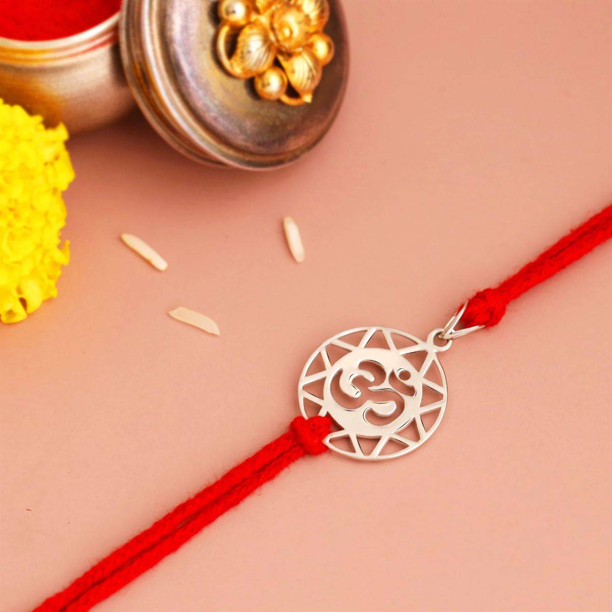 KuberBox The Om 925 Sterling Silver Rakhi Cum Pendant