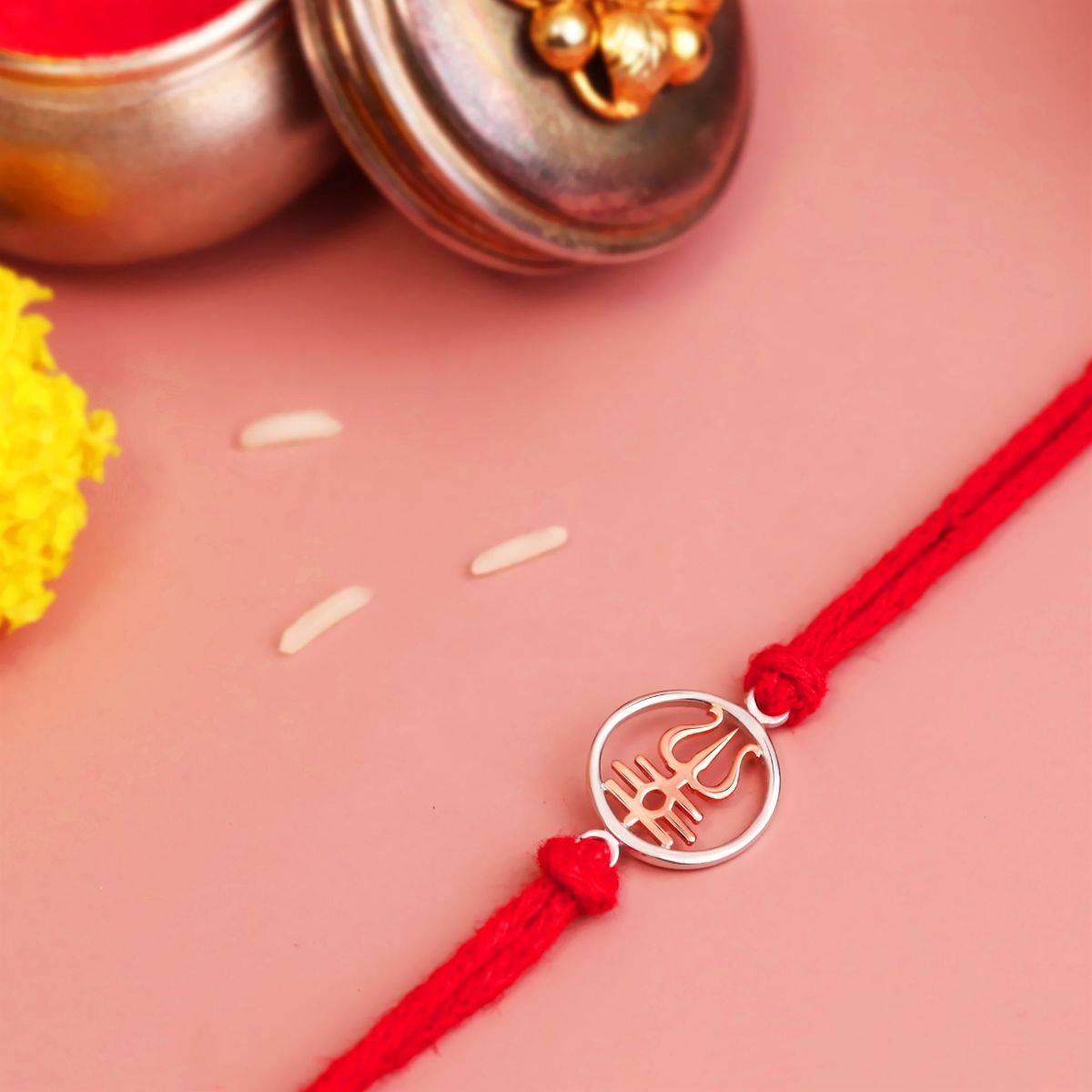 KuberBox Trishul Tripundra 925 Sterling Silver Rakhi