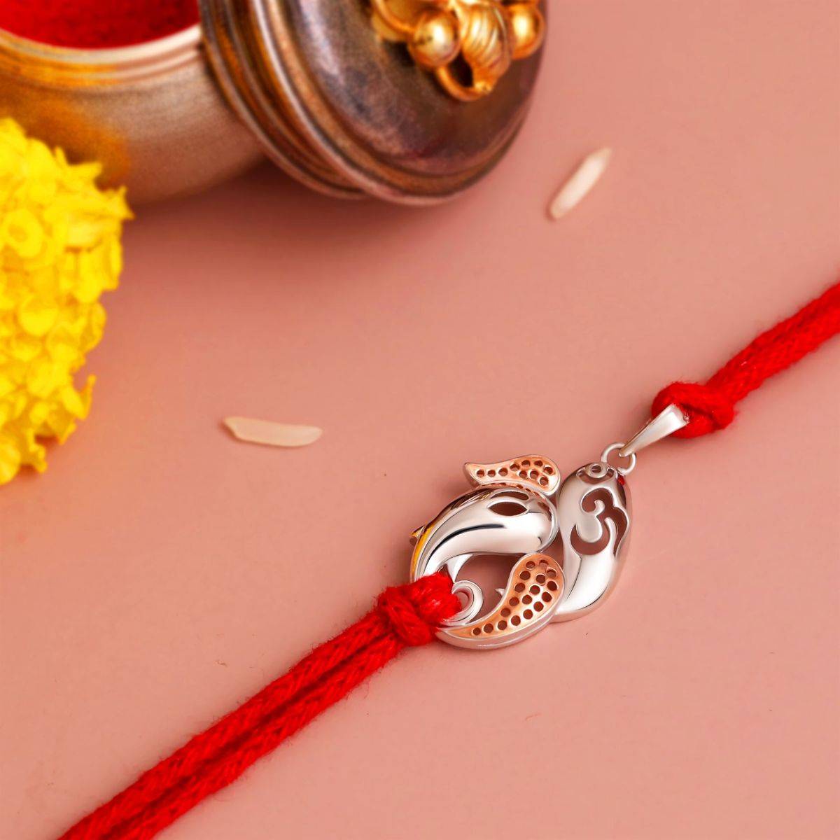 KuberBox Gaja-Om 925 Sterling Silver Rakhi Cum Pendant