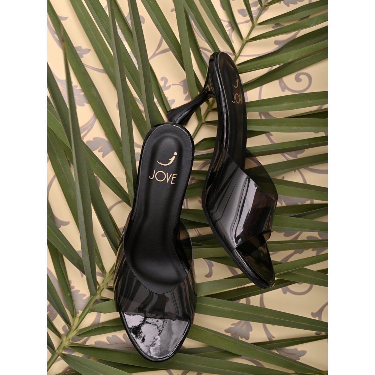 Buy Jove Women Black Solid Sandal Heels Online