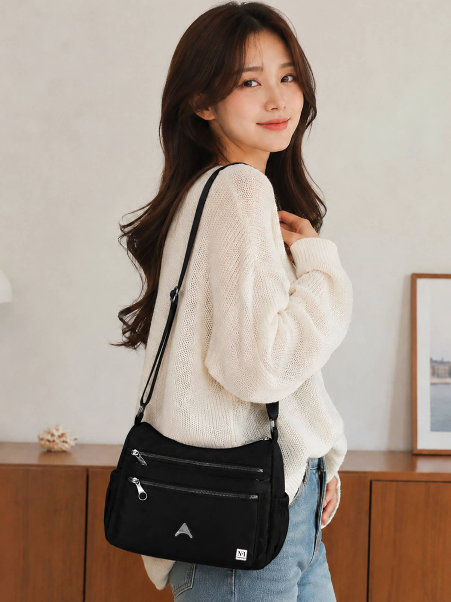NFI Essentials Multi-Layer Stylish Sling Bag For Women Black