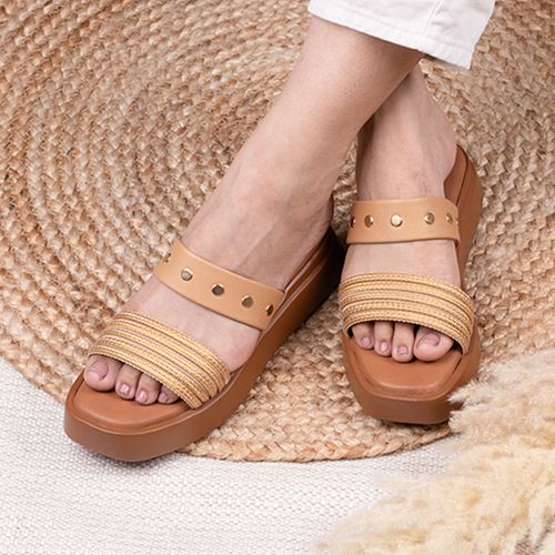 Coral Haze Tan Frea Platform Sandals for Women (UK 3)