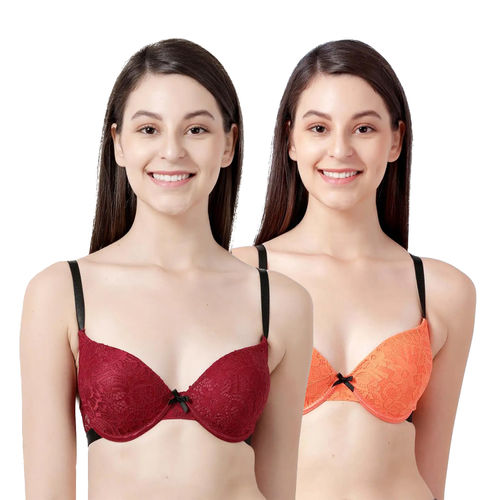 Shyaway Susie Everyday Demi-Coverage Underwired Black Lace Padded Plunge  bra -Multicolor (32C)