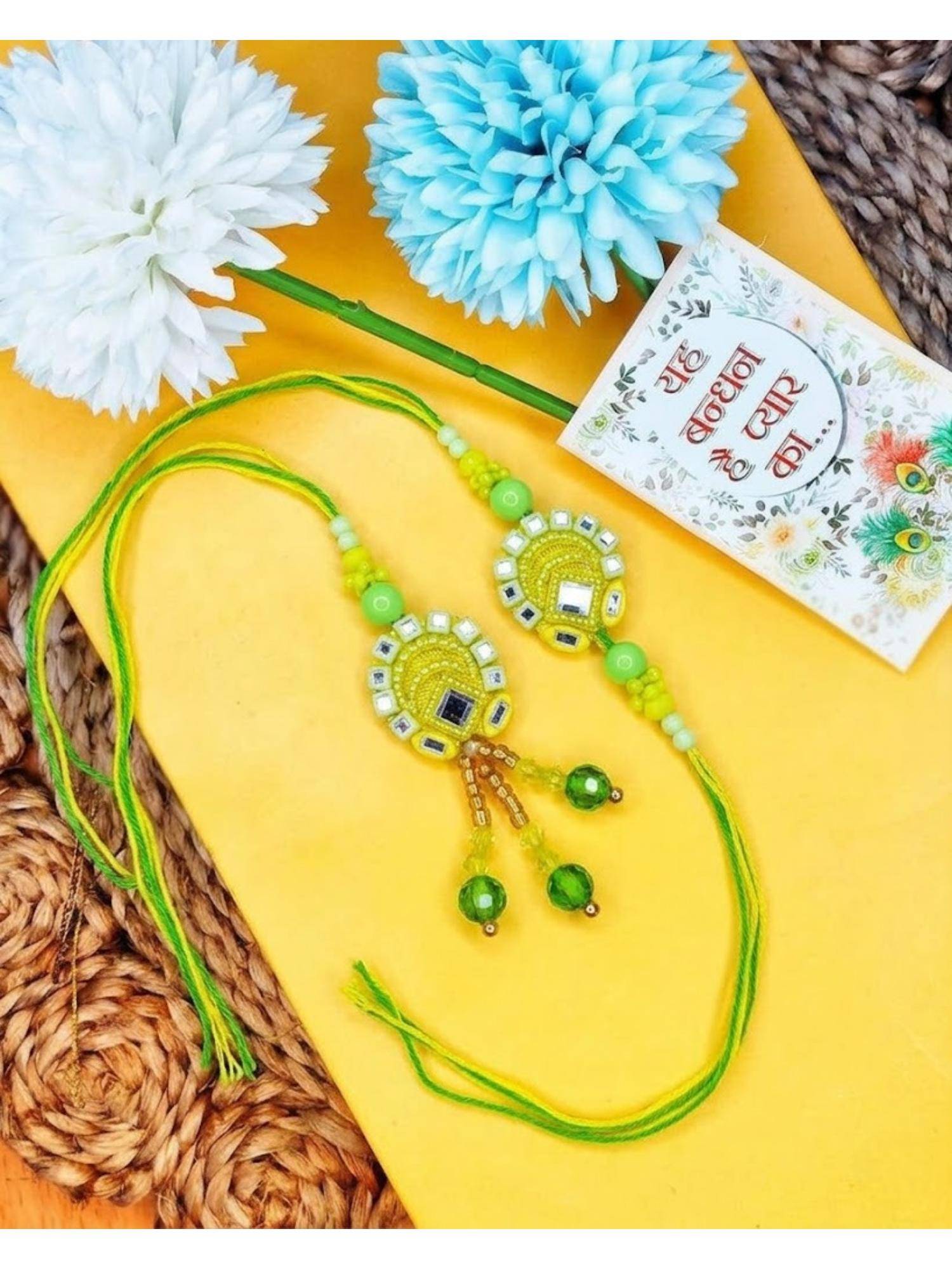 NVR Chandan Artificial Beads Mirror Work Bhaiya Bhabhi Rakhis