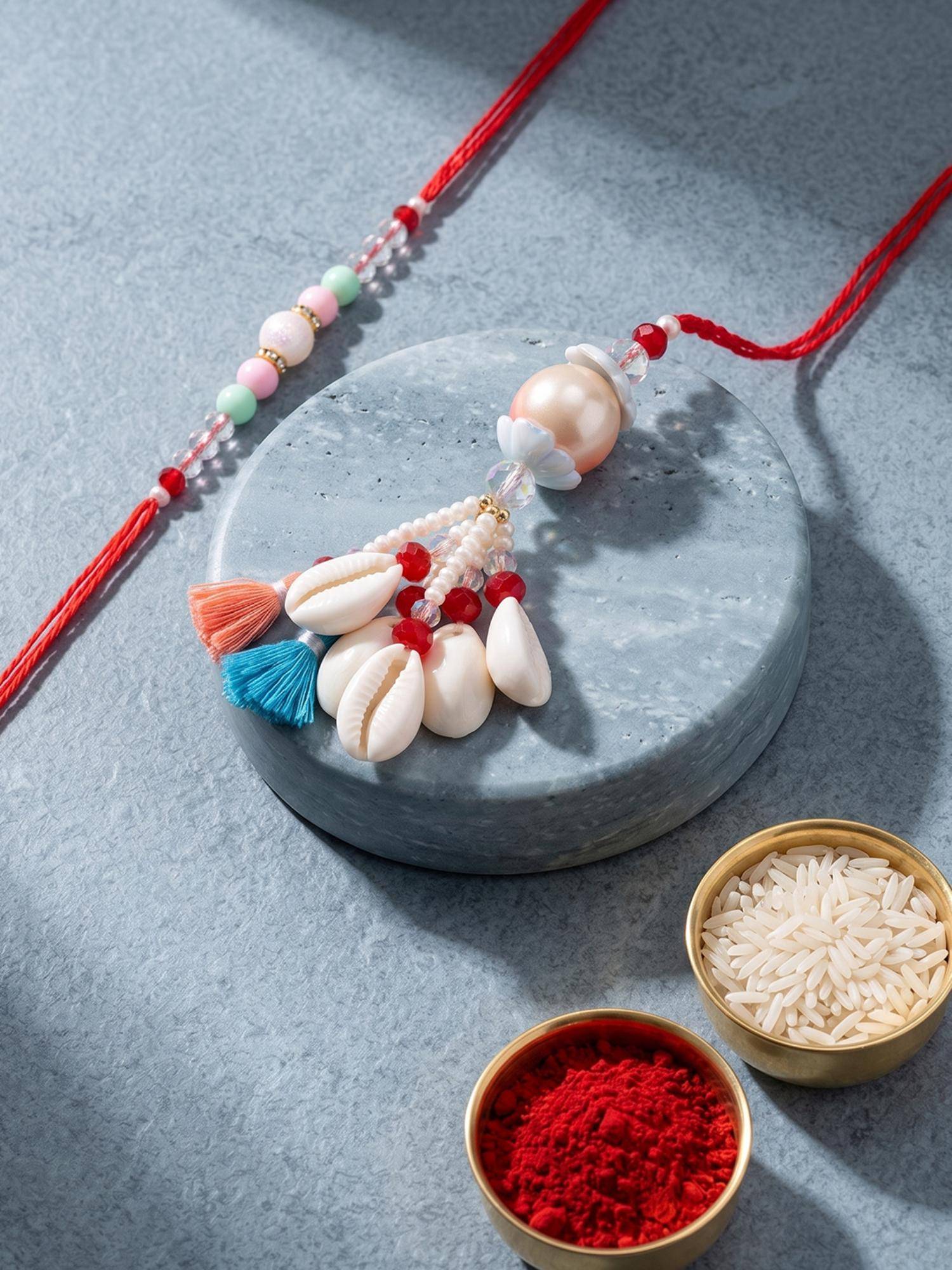 NVR Multi-Color Artificial Beads & Sea Shell Bhaiya Bhabhi Rakhis