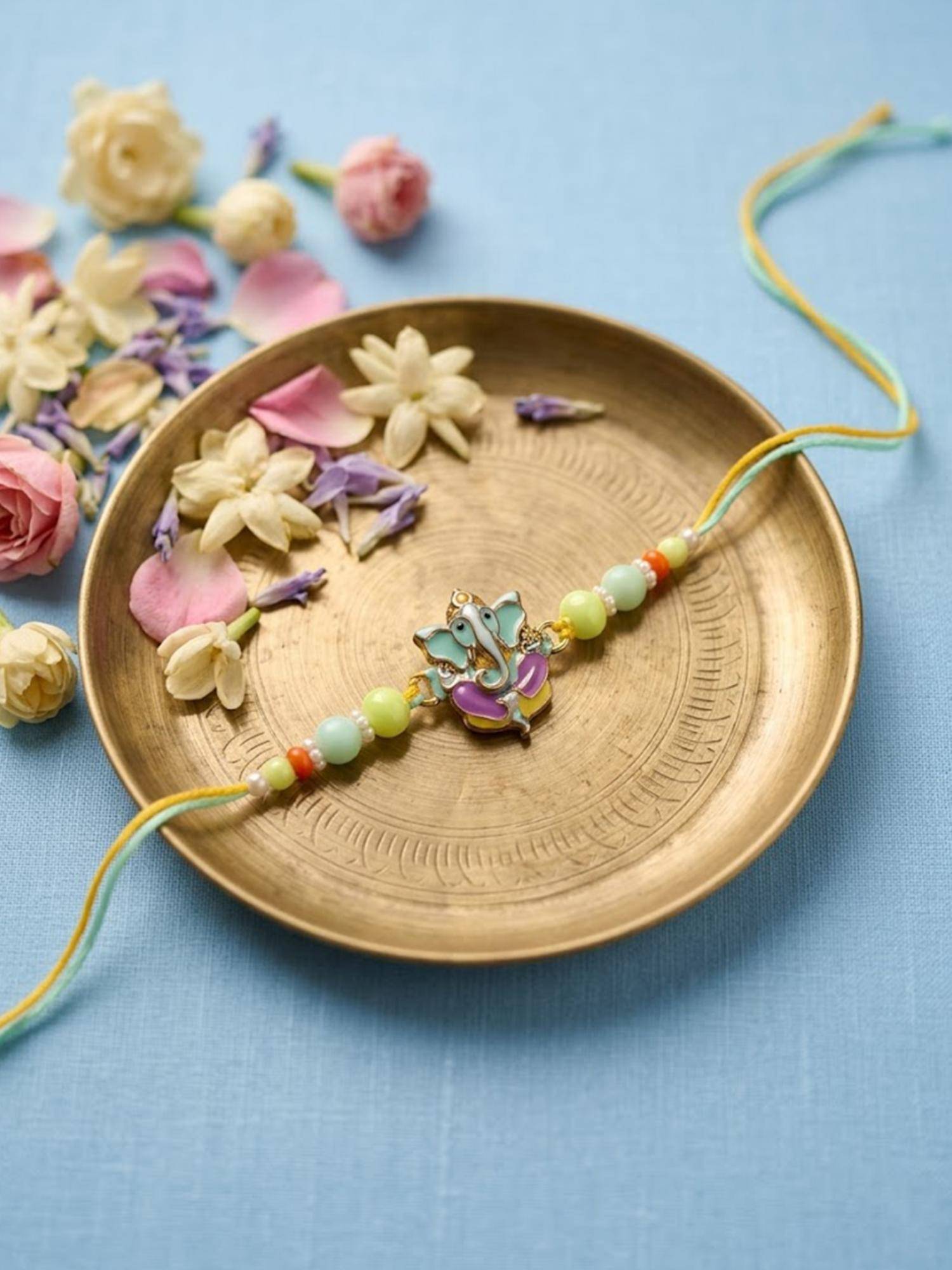 NVR Multi-Color Artificial Beads Ganesh Ji Thread Rakhi