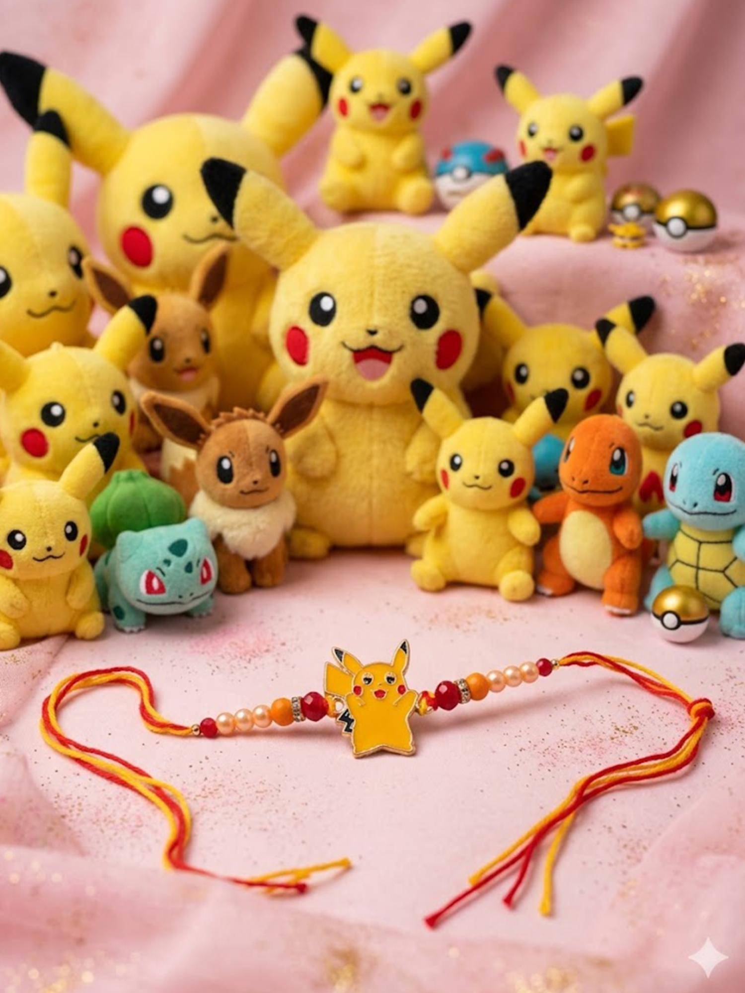 NVR Kids Pikachu Pokemon Cartoon Yellow & Red Thread Rakhi