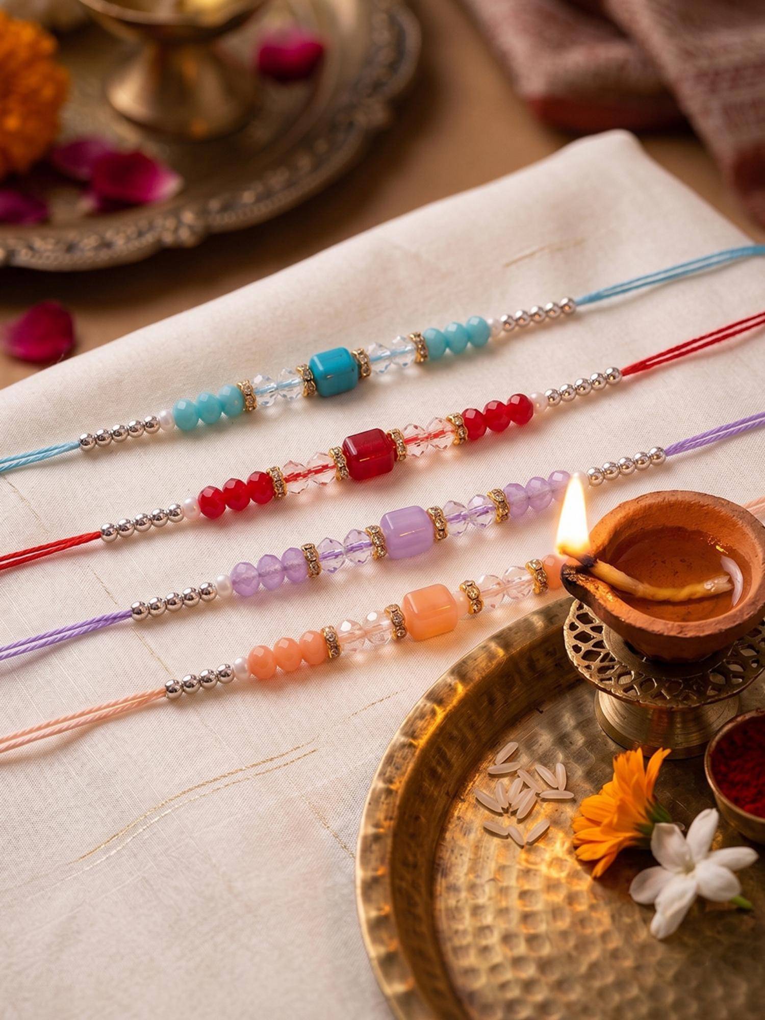 NVR Multi-Color Artificial Beads Thread Rakhis (Pack of 4)