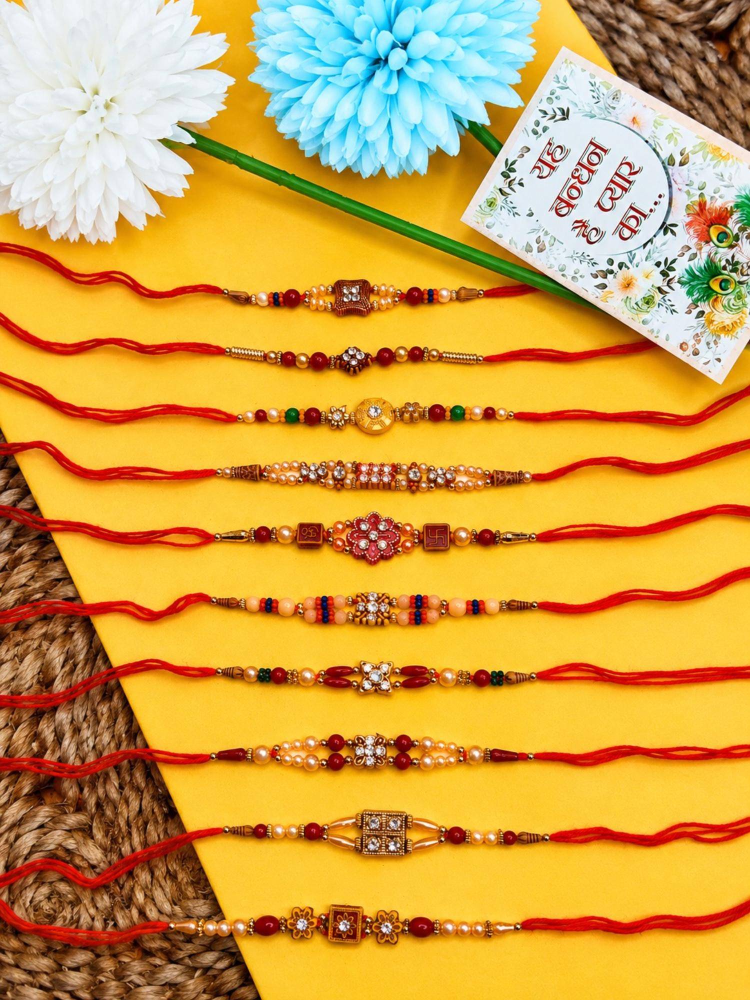 NVR Artificial Stones & Beads Thread Rakhis (Pack of 10)