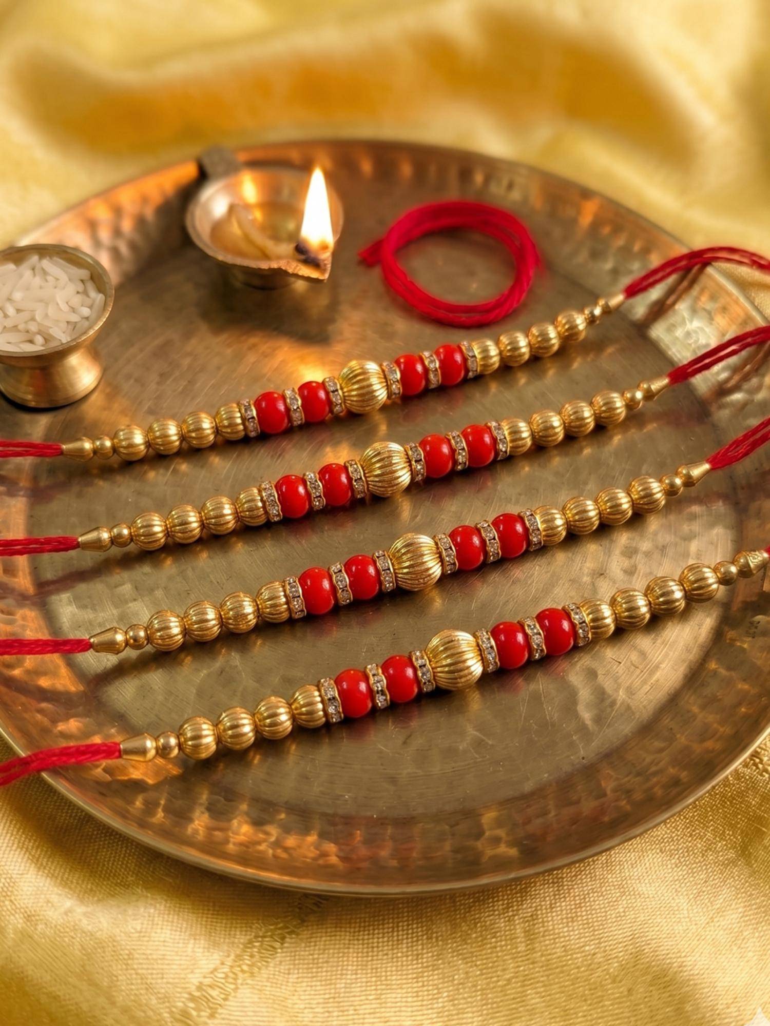 NVR Artificial Beads Red Thread Rakhis (Pack of 4)