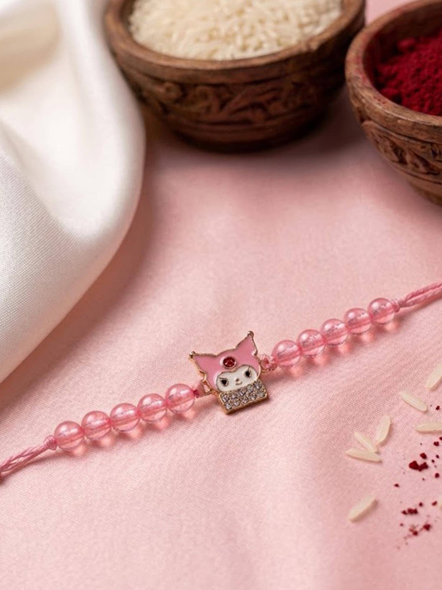 NVR Kids Pink Transparent Beaded Cartoon Character Rakhi