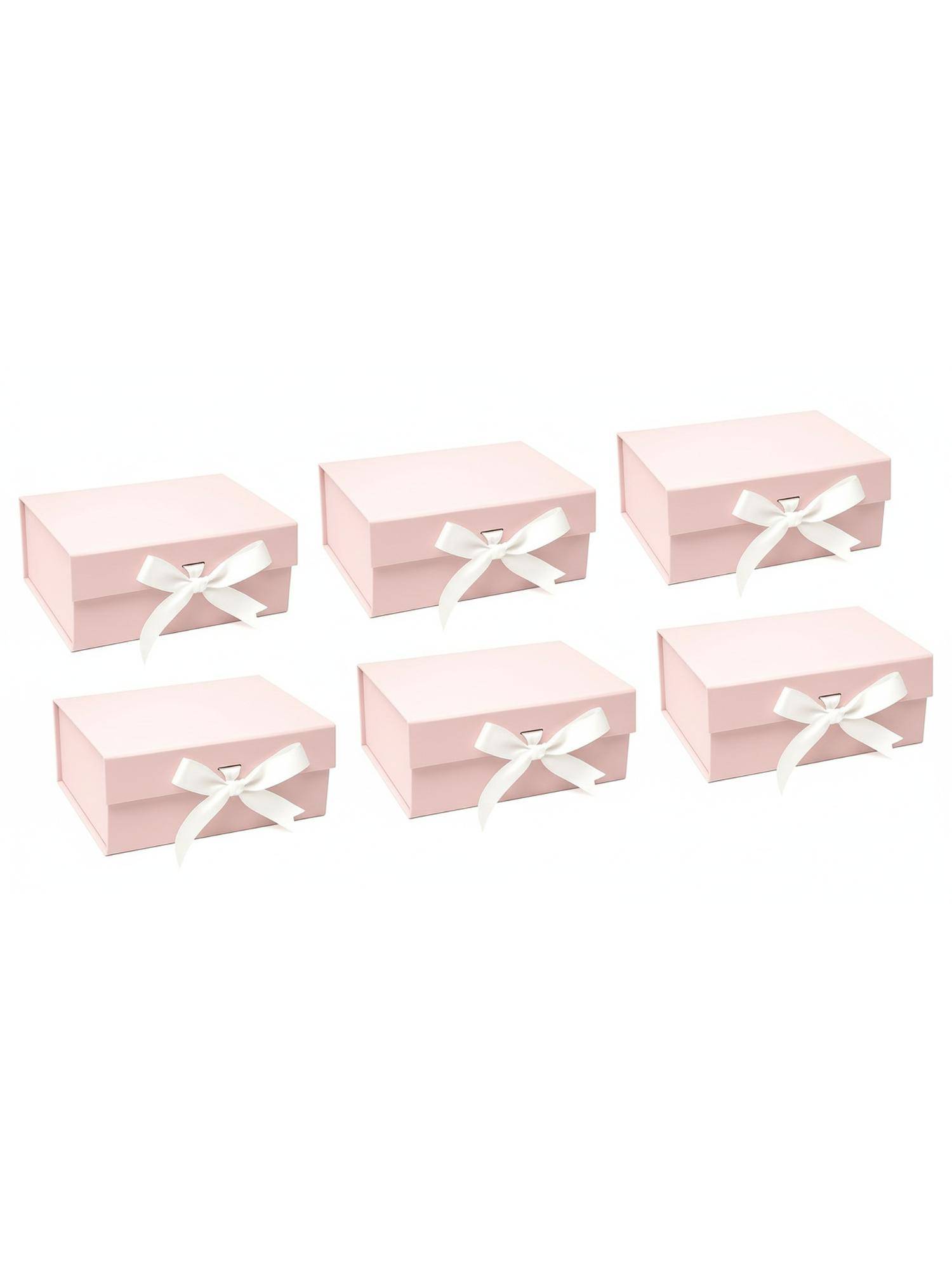 Awestuffs Pink Elegant Folding Gift Boxes with Ribbon (Pack of 6)