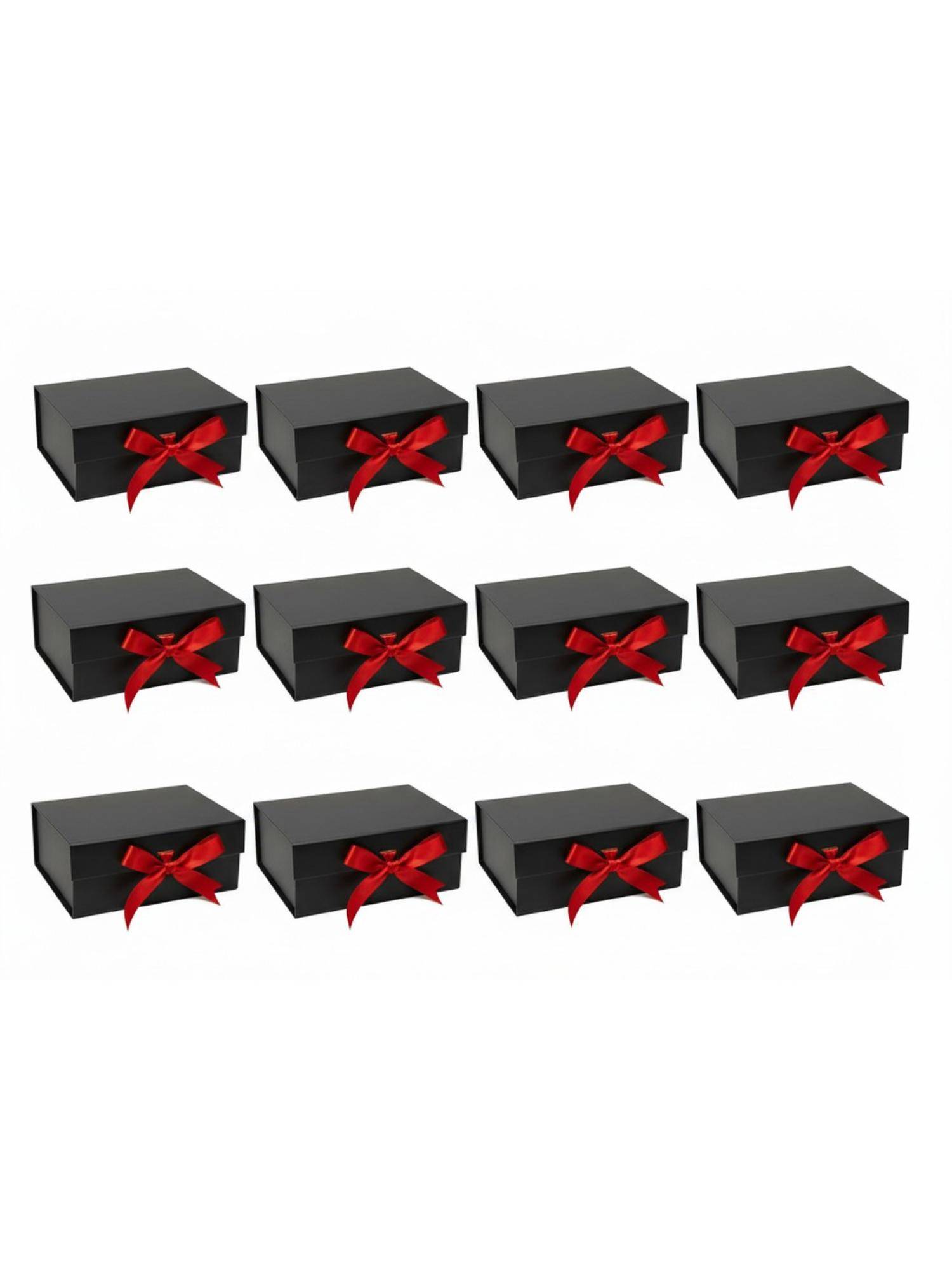 Awestuffs Black with Red Ribbon (Pack of 12) Elegant Folding Gift Boxes with Ribbon (Pack of 12)