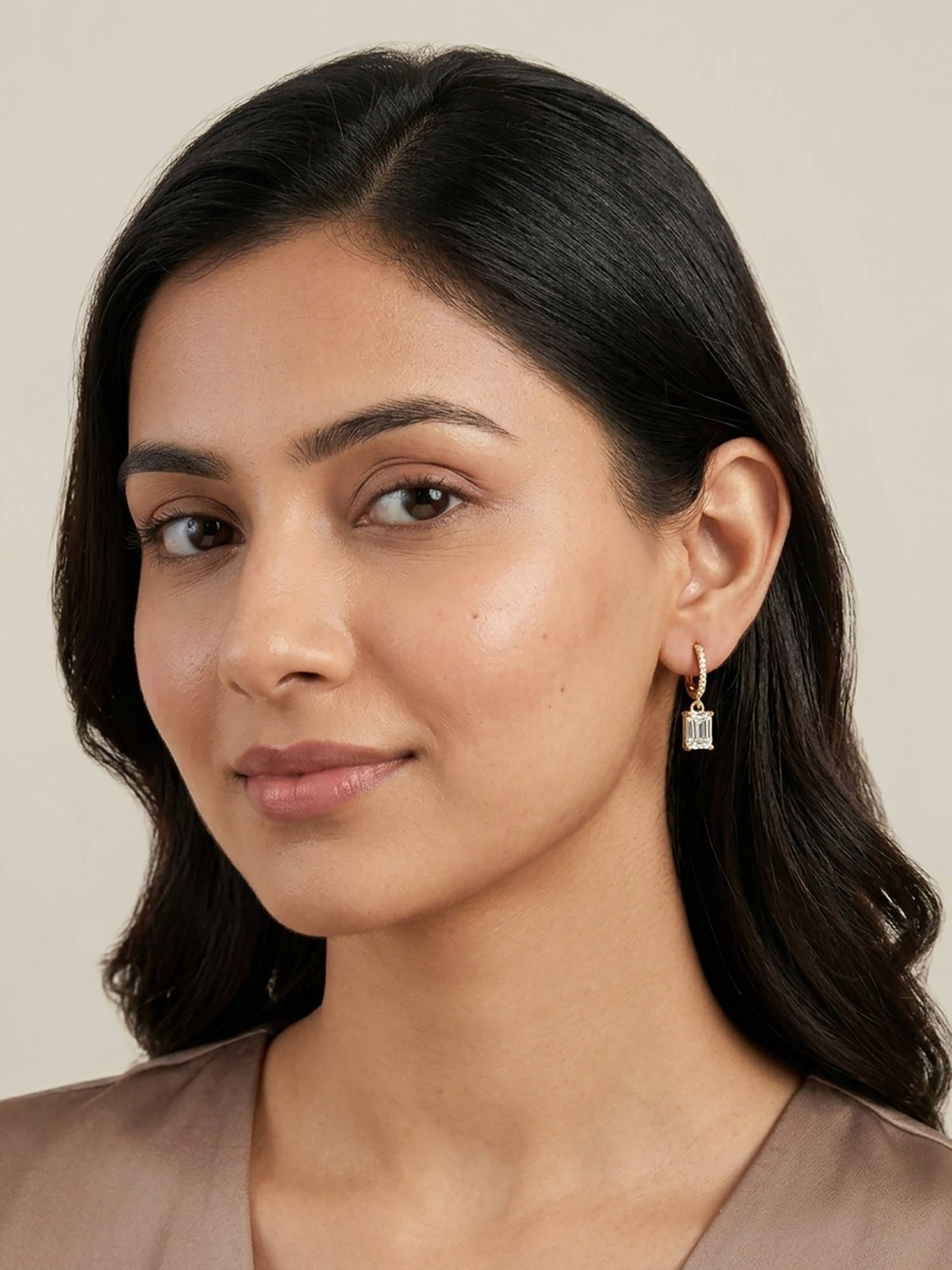 RACHIVA 18K Gold Plated Baguette Cz Drop Huggie Earrings