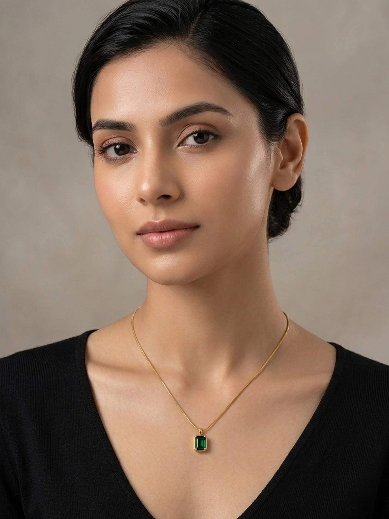 RACHIVA 18K Gold Plated Emerald Green Crystal Pendant Necklace