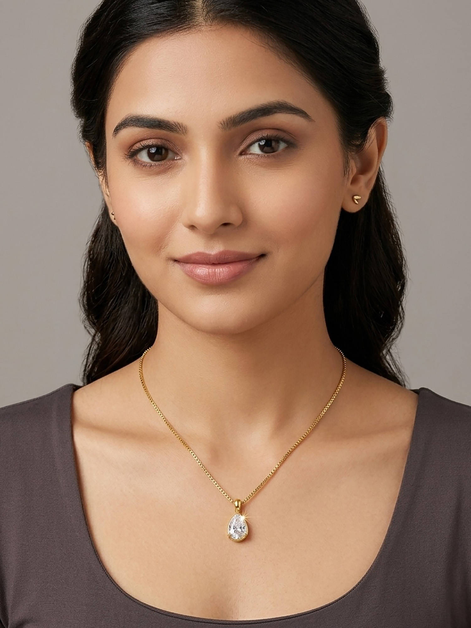 RACHIVA 18K Gold Plated Pear Cut Cz Solitaire Pendant Necklace