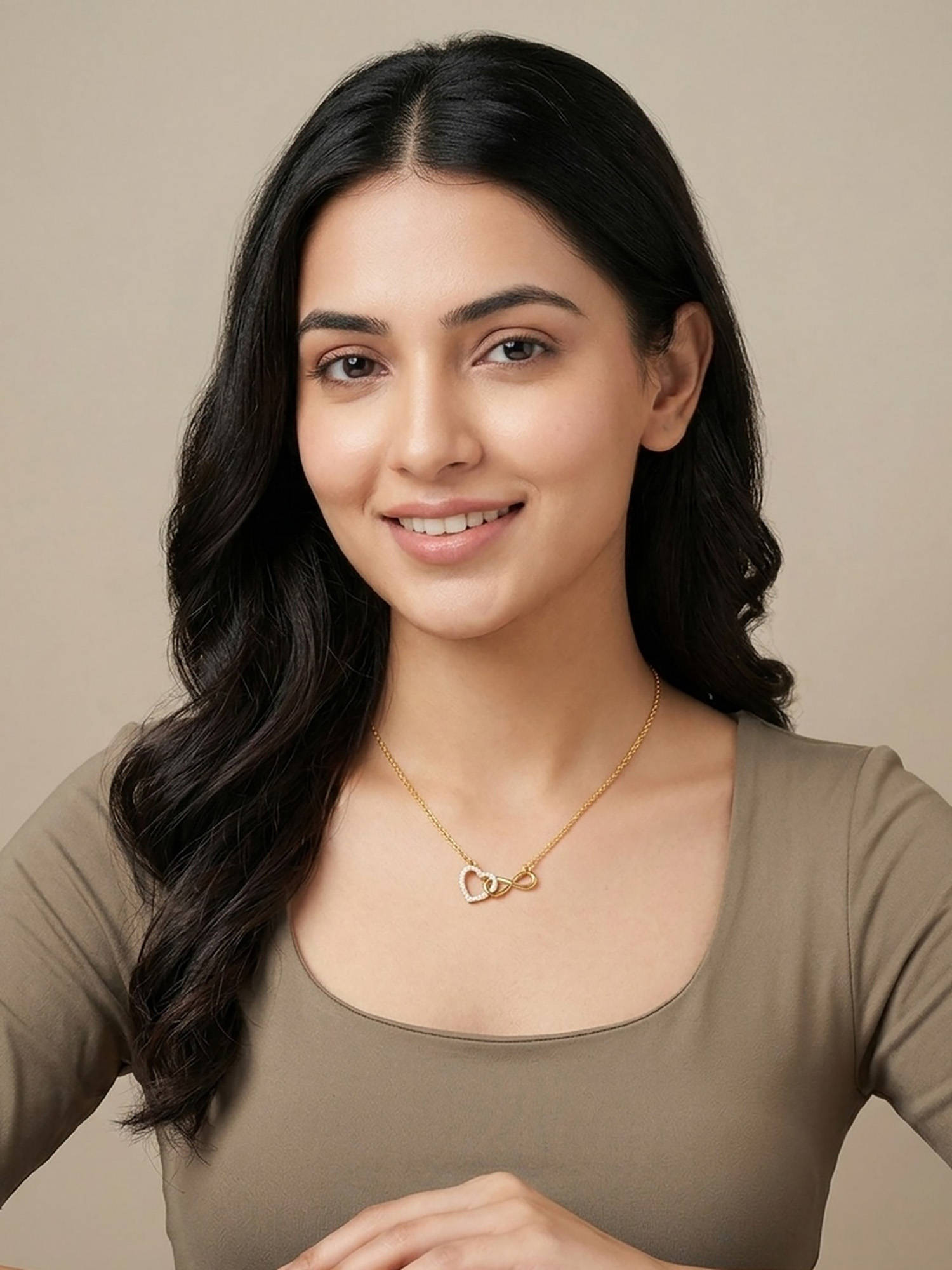 RACHIVA 18K Gold Plated Cz Heart and Infinity Interlinked Necklace
