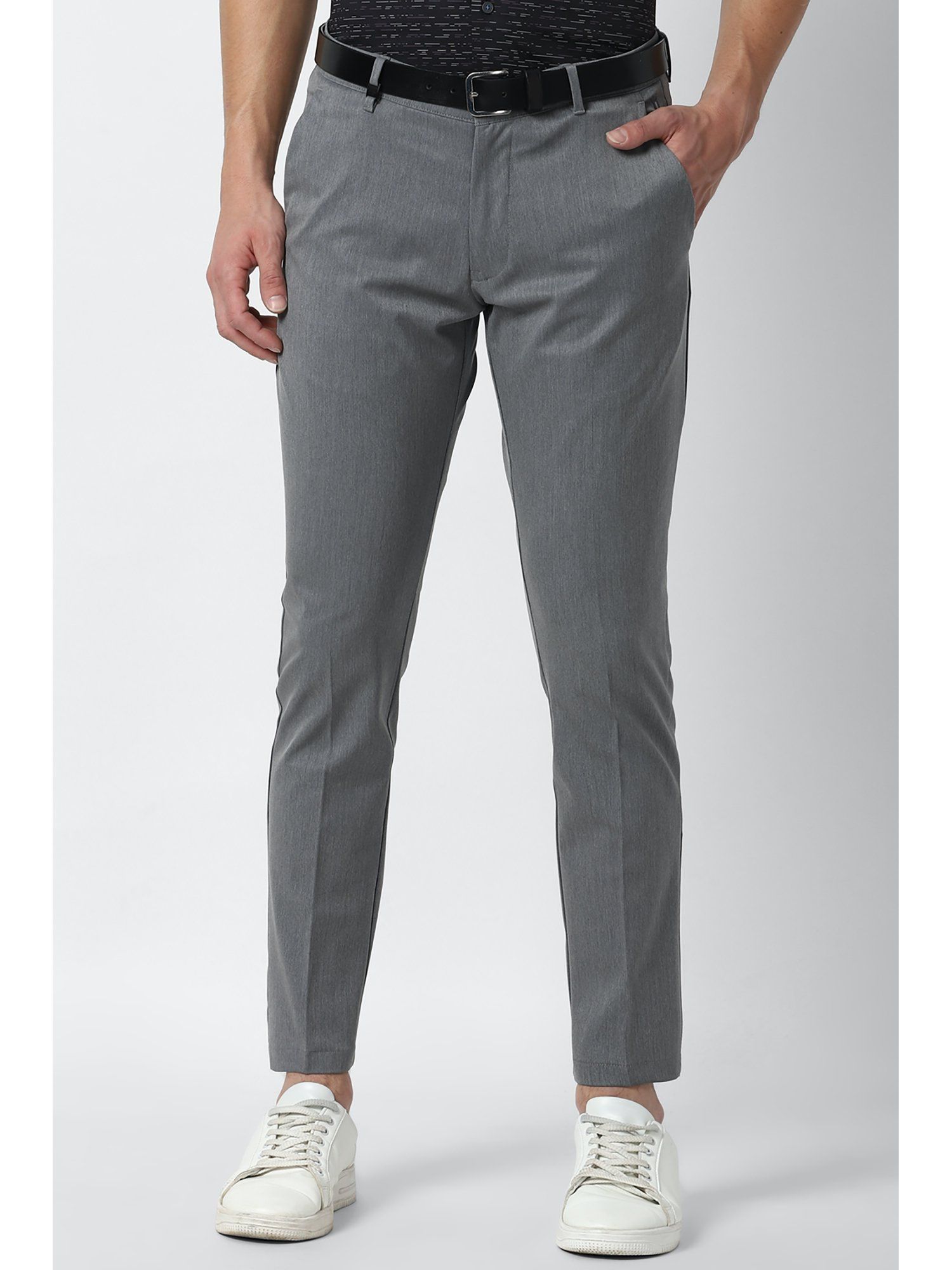 Buy Men Grey Slim Fit Solid Flat Front Casual Trousers Online - 770371 | Louis  Philippe