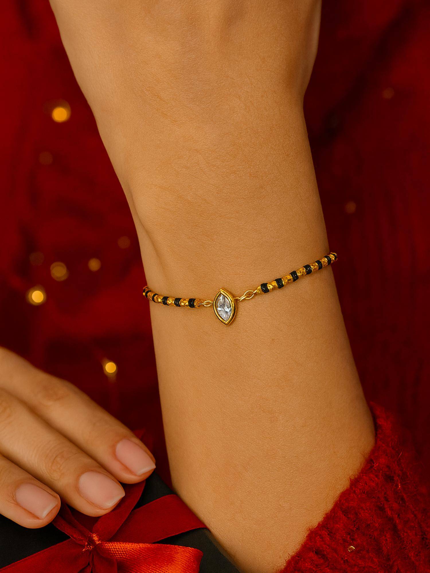 Digital Dress Room Women White Stones Brass Mangal sutra Bracelet