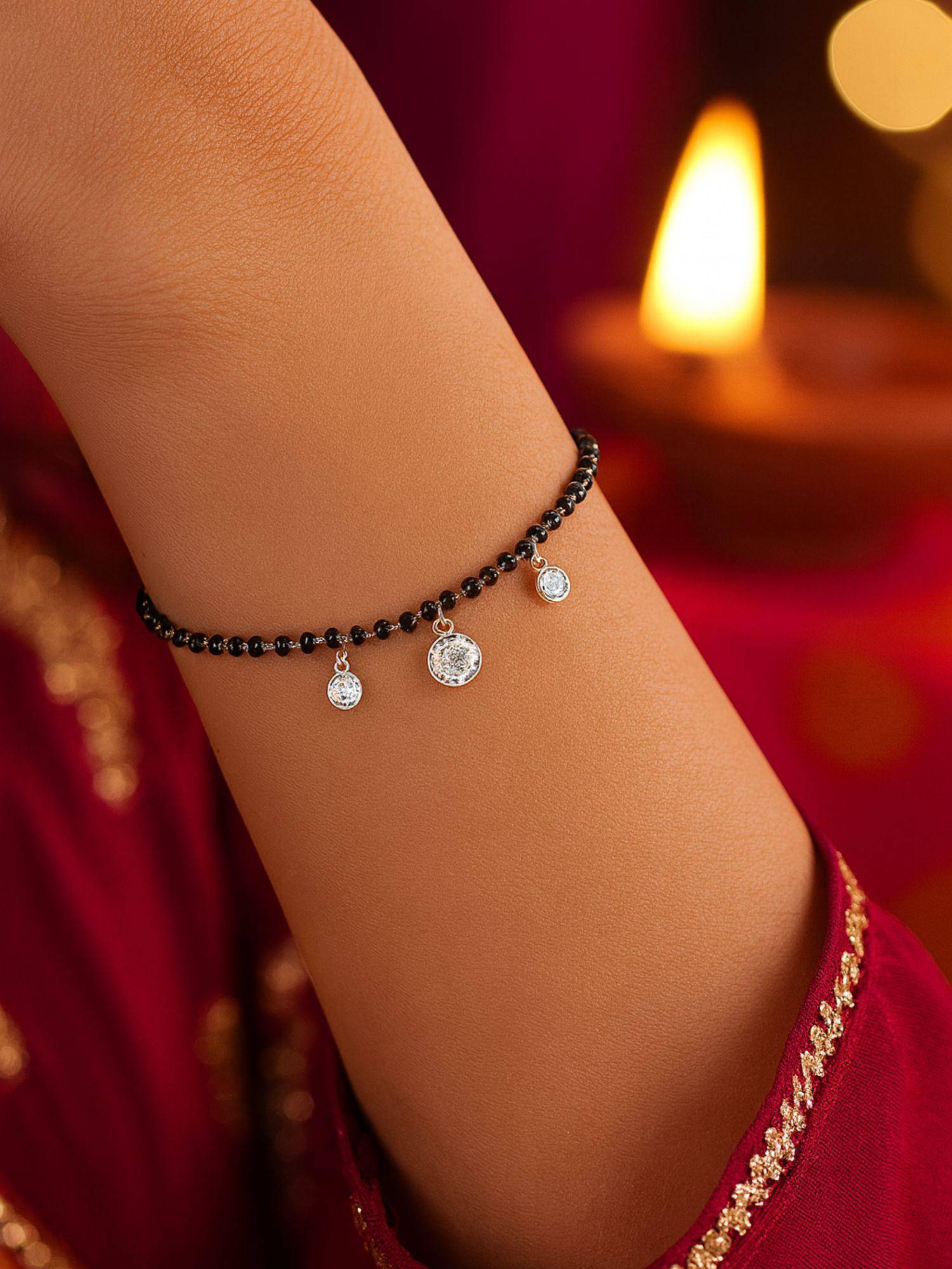 Digital Dress Room Women White Stones Brass Mangal sutra Bracelet