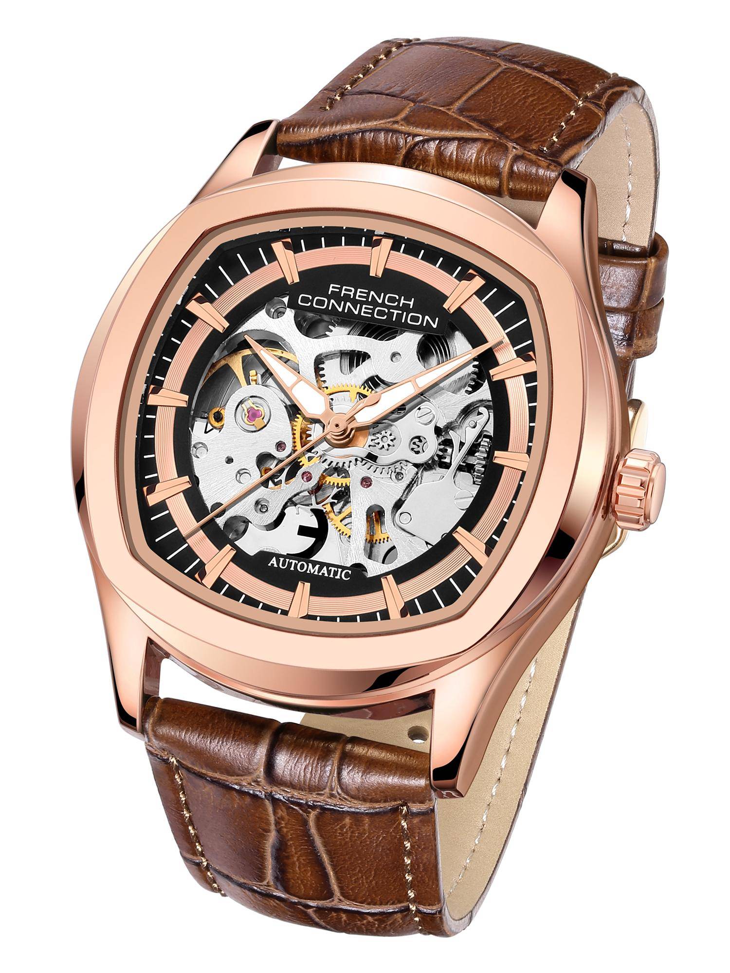 French Connection Gearion Mens Statement Skeleton Brown Dial Automatic Watch - FCA25BRL (M)
