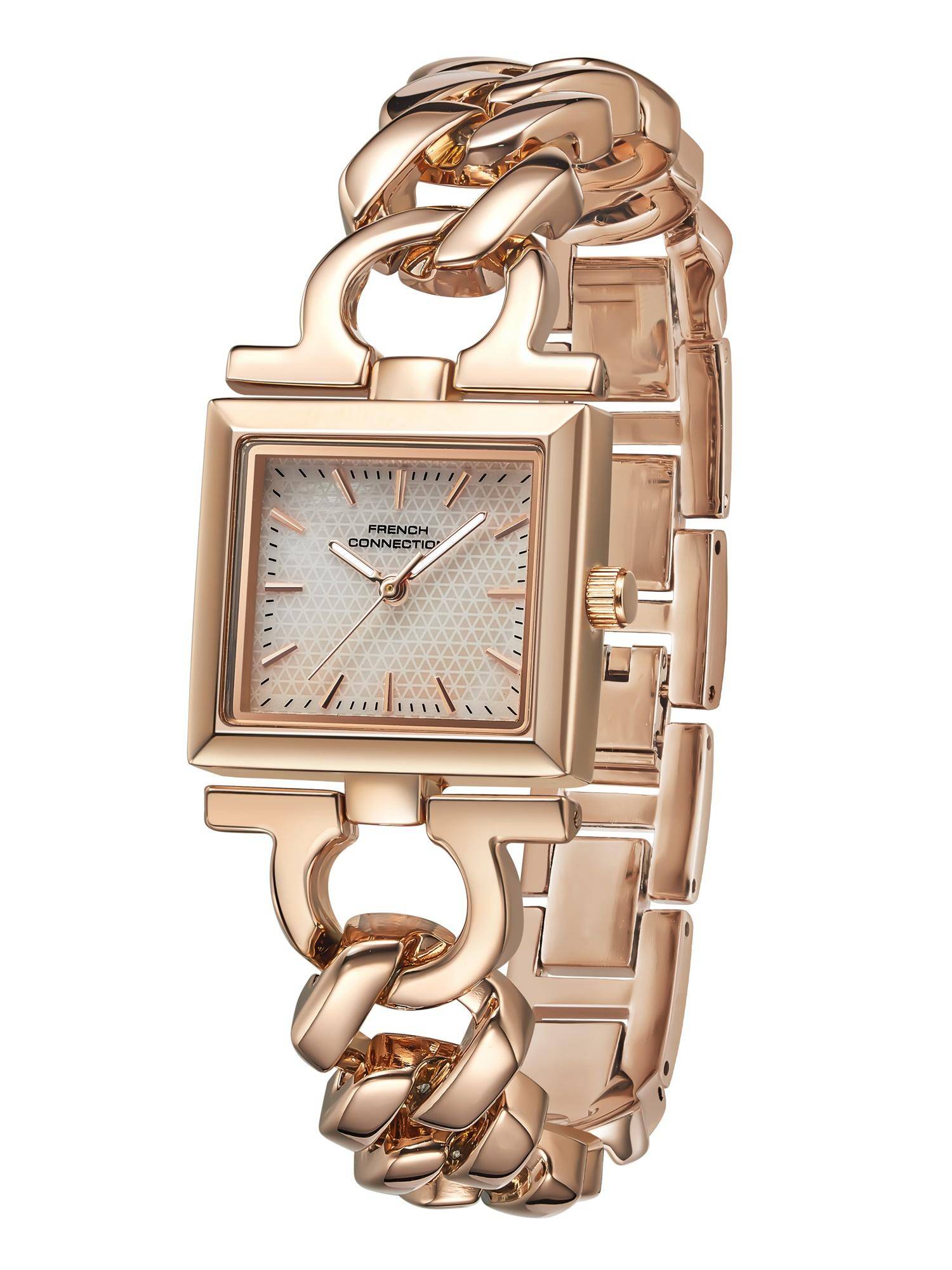 French Connection Womens Veloura White Square Dial 3 Hands Watch - FCB23SRGM (M)
