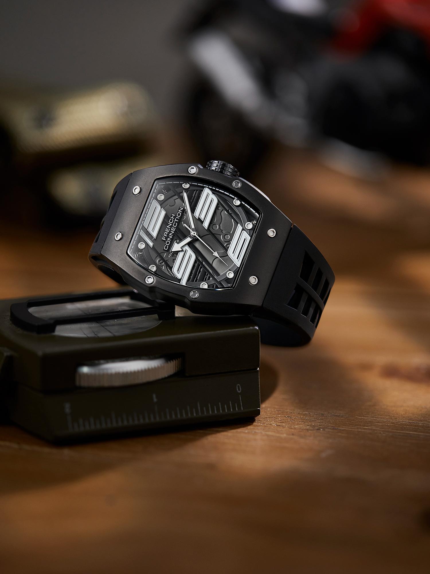 Buy French Connection Mens Axiom Black Rectangular Dial 3 Hands