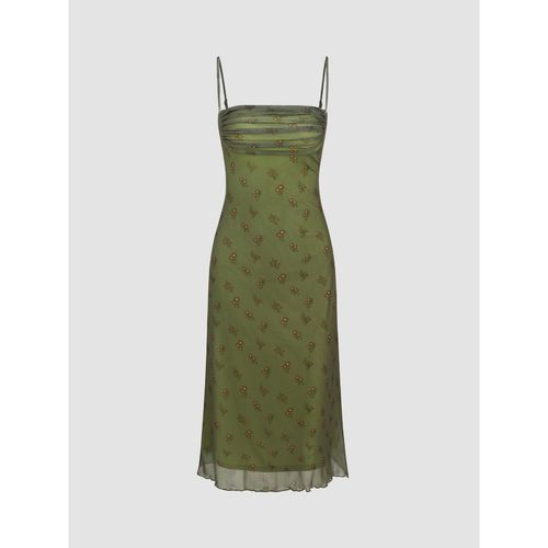 Buy Cider Mesh Floral Ruched Midi Dress Online