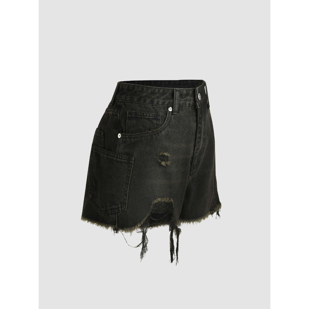 Buy Black Denim Fringe Ripped Shorts Online
