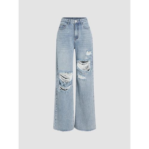 Buy Cider High Waist Ripped Straight Leg Jeans Online