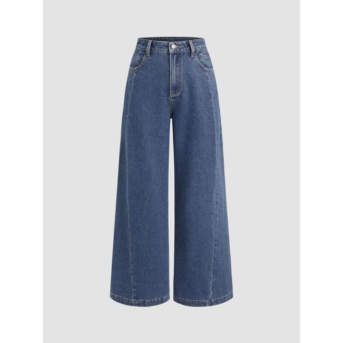 Buy Cider Denim High Waist Solid Wide Leg Jeans Online - Main Image