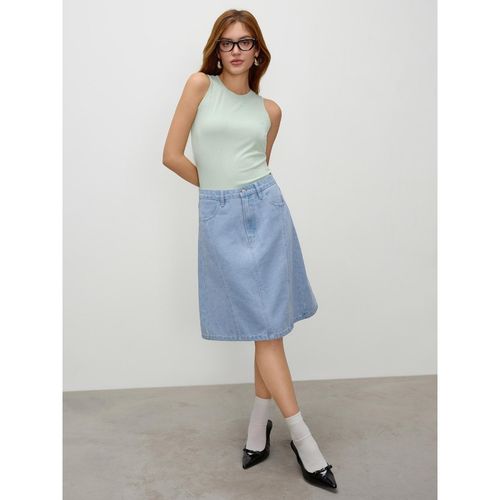 Buy Cider Santorini Beach Vacation Denim Mid Waist Solid Midi