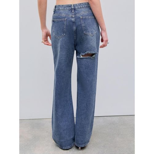 Buy Cider Denim Mid Rise Ripped Straight Leg Jeans Online