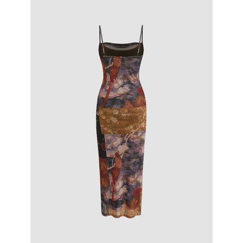 Floral Back Out Dress SOLY HUX Women's Floral Print Backless Halter Maxi  Dress - Deep V Neck, Bodycon, Mesh Sheer, Tie Back Floral Print Bodycon Maxi